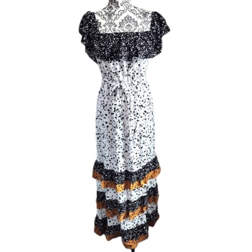 (B17) Les Serein‎ Maxi Dress Tiered Ruffled Shortsleeeve Womens Size M, NWT